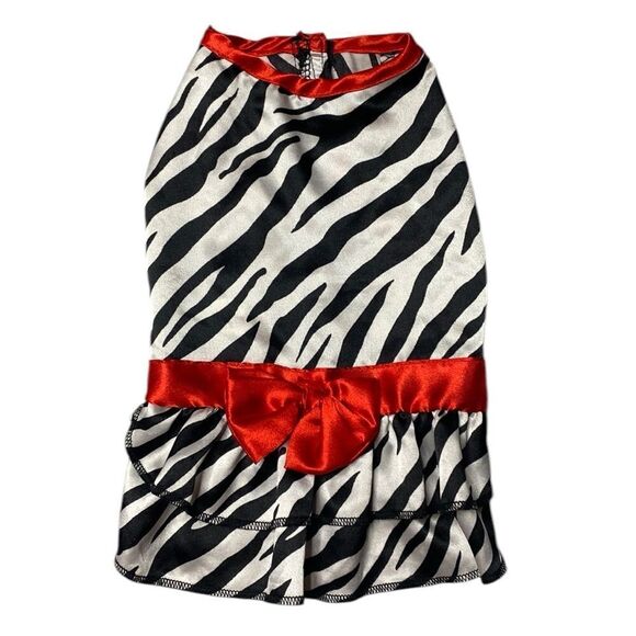 Zebra Print Satin Ruffle Dog Dress - Picture 2 of 8
